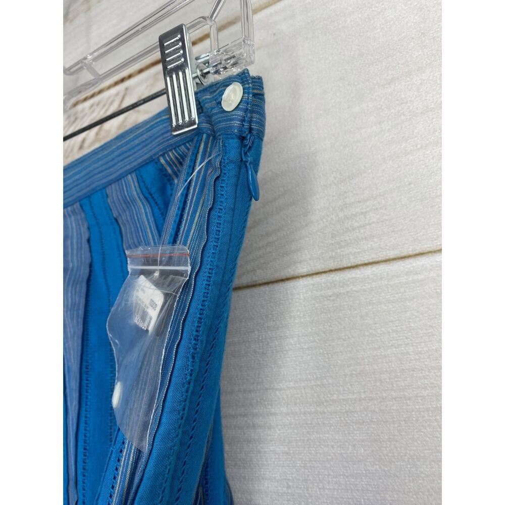Rafaella Skirt 6 Blue Turquoise Pin Tucked Striped A Line Midi 100% Cotton NWT - Picture 6 of 10